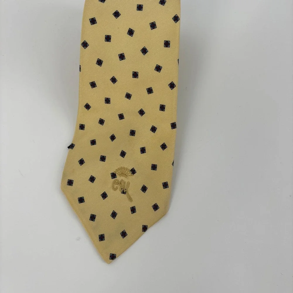 Countess Mara Silk Tie 56x3.75 Mens OS Yellow Geometric Diamond Embroidered Logo